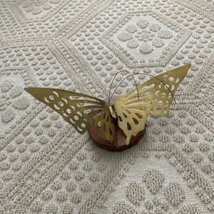 Vintage Brass butterfly with wooden base